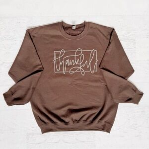 Brown Thankful Thanksgiving Sweatshirt Large